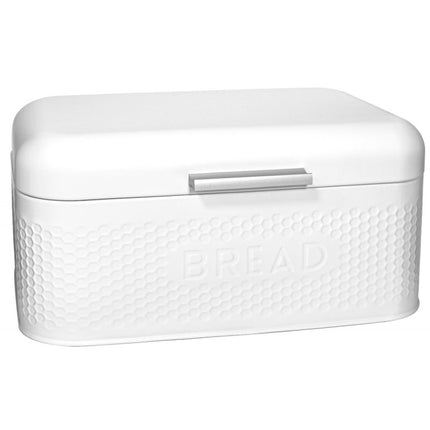 Meyerhoff Broodtrommel 30,5 cm – Met Klepdeksel & 3D Bread-Reliëf – Gepoedercoat Staal – Voor Lang Vers Brood – Wit Design