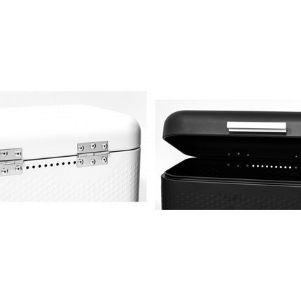 Meyerhoff Broodtrommel Zwart – 30,5 cm – Met Klepdeksel en 3D 'BREAD'-Reliëf – Gepoedercoat Staal – Voor Vers Brood & Stijlvolle Keukens
