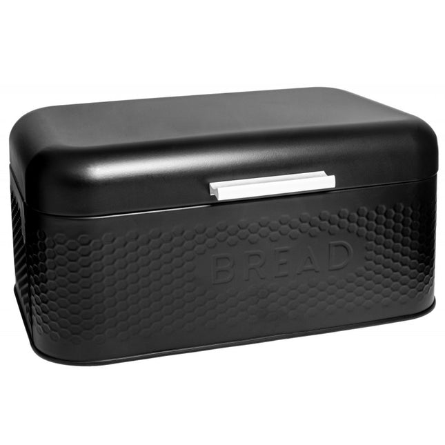 Meyerhoff Broodtrommel Zwart – 30,5 cm – Met Klepdeksel en 3D 'BREAD'-Reliëf – Gepoedercoat Staal – Voor Vers Brood & Stijlvolle Keukens