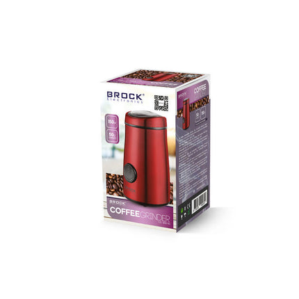Brock Elektrische Koffiemolen Rood 150W – Voor Koffiebonen, Kruiden, Noten & Specerijen – Stil, Snel & BPA-vrij – RVS Mes