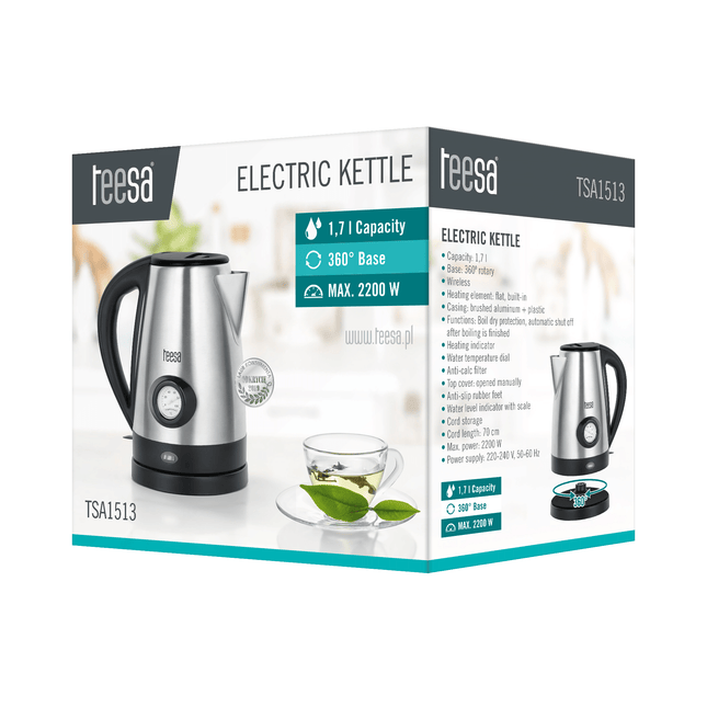 Teesa elektrische waterkoker met temperatuurindicatie 1,7 liter RVS TSA1513