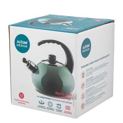 Altom Design Czajnik Handgemaakte Fluitketel Emaille 2.5 Liter - Retro Waterketel - Geschikt voor alle warmtebronnen - Groen