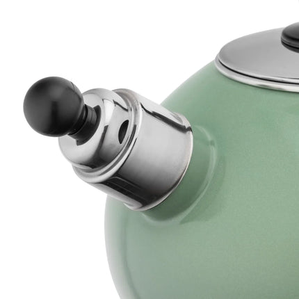 Altom Design Czajnik Handgemaakte Fluitketel Emaille 2.5 Liter - Retro Waterketel - Geschikt voor alle warmtebronnen - Groen