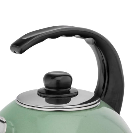 Altom Design Czajnik Handgemaakte Fluitketel Emaille 2.5 Liter - Retro Waterketel - Geschikt voor alle warmtebronnen - Groen