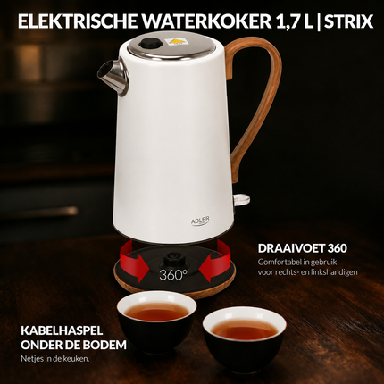 Waterkoker 1,7 Liter 2200W – RVS – STRIX Beveiliging – Wit