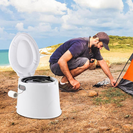 Trendmix Draagbaar Camping Toilet 5L – Lichtgewicht Chemisch Toilet met Binnenemmer – Toiletpapierhouder – Wit/Grijs