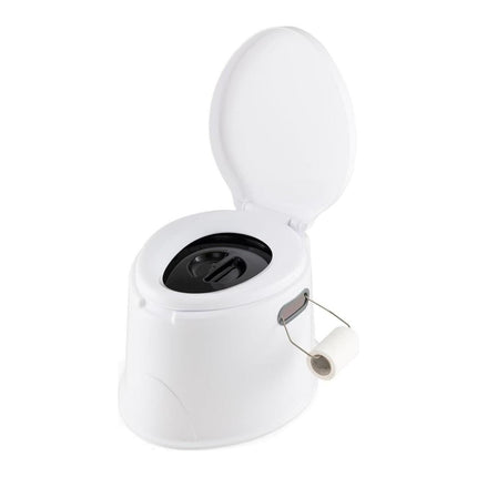 Trendmix Draagbaar Camping Toilet 5L – Lichtgewicht Chemisch Toilet met Binnenemmer – Toiletpapierhouder – Wit/Grijs