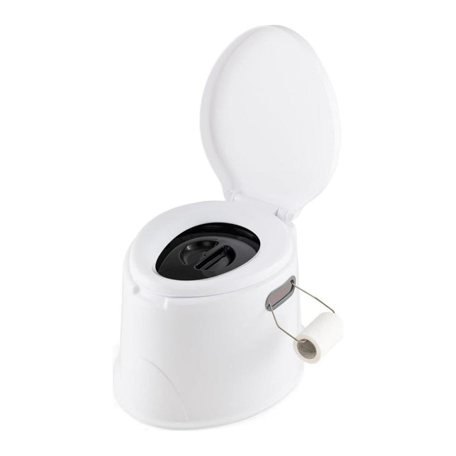 Trendmix Draagbaar Camping Toilet 5L – Lichtgewicht Chemisch Toilet met Binnenemmer – Toiletpapierhouder – Wit/Grijs