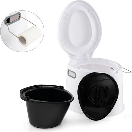 Trendmix Draagbaar Camping Toilet 5L – Lichtgewicht Chemisch Toilet met Binnenemmer – Toiletpapierhouder – Wit/Grijs