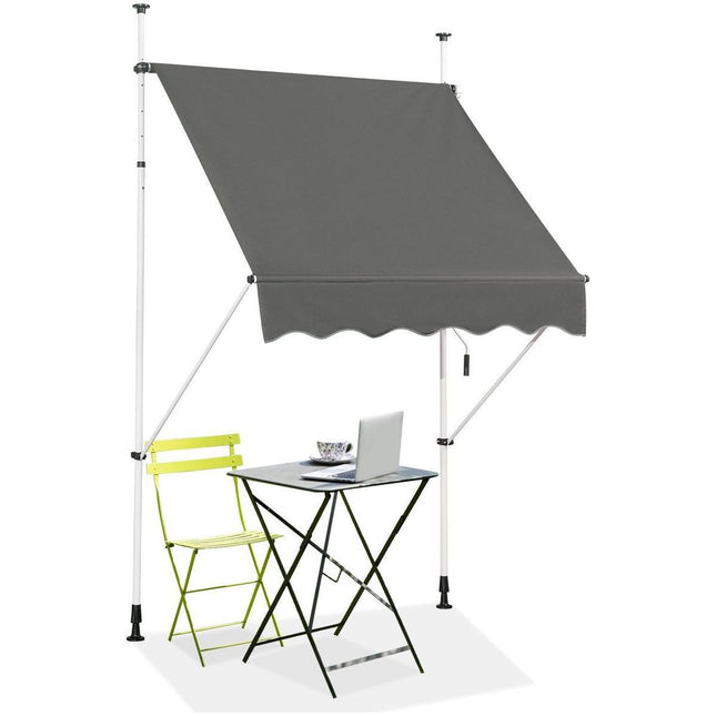 Trendmix Uitschuifbare Klemluifel 150×120 cm – Donkergrijs – Zonnescherm Zonder Boren – UV-bestendig – In Hoogte Verstelbaar tot 300 cm