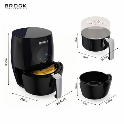 BROCK Digitale Airfryer 3.5L – 1200W Heteluchtfriteuse Zonder Olie – PFAS-vrij, Antiaanbaklaag & Touchscreen – Zwart