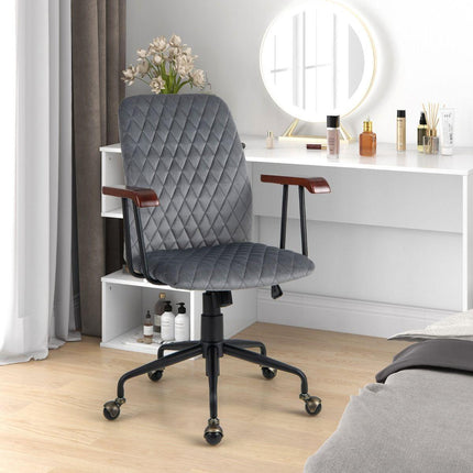 Trendmix Fluwelen Bureaustoel Grijs – Ergonomisch Verstelbaar – Kantelbare Rugleuning – 150 kg Draagvermogen – Retro Design met Koperen Wielen