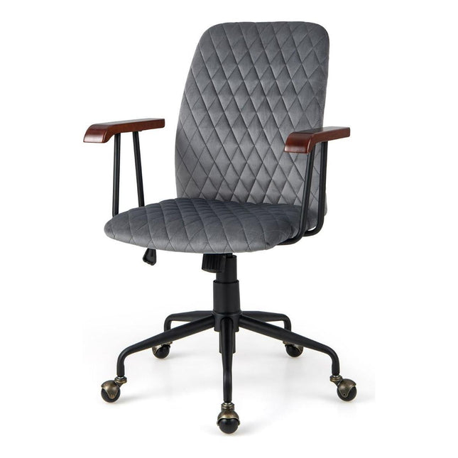 Trendmix Fluwelen Bureaustoel Grijs – Ergonomisch Verstelbaar – Kantelbare Rugleuning – 150 kg Draagvermogen – Retro Design met Koperen Wielen