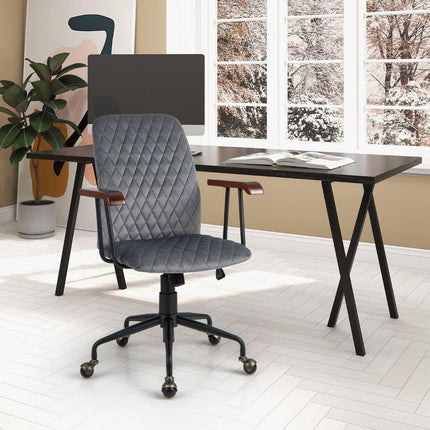Trendmix Fluwelen Bureaustoel Grijs – Ergonomisch Verstelbaar – Kantelbare Rugleuning – 150 kg Draagvermogen – Retro Design met Koperen Wielen