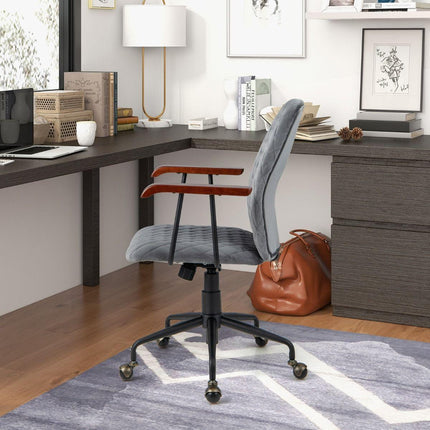 Trendmix Fluwelen Bureaustoel Grijs – Ergonomisch Verstelbaar – Kantelbare Rugleuning – 150 kg Draagvermogen – Retro Design met Koperen Wielen