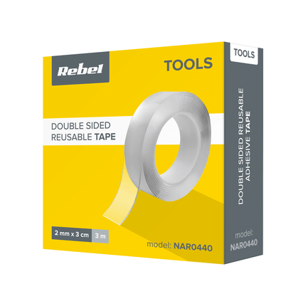 Rebel Herbruikbare dubbelzijdige nano montagetape transparant 2 mm x 30 mm x 3 m