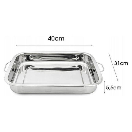 Trager Lasagneschaal RVS Ovenschaal 40 x 31 x 5,5 cm - Lasagne Bakvorm - Grote Bakvorm Met Handvatten