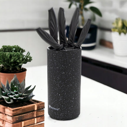 Meyerhoff 6-Delige RVS Messenset in Zwart Marmer Messenblok – Keukenmessen Set – Luxe Cadeau – Ergonomisch & Hygiënisch