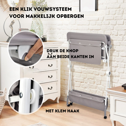 Baby Joy 4-in-1 Inklapbare Babycommode – Grijs – Verstelbaar – Met Wielen, Veiligheidsgordel & Opbergruimte – Luiertafel