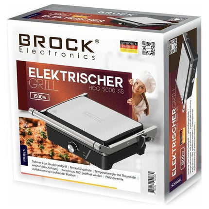BROCK Grote Contactgrill – Tafelgrill & Tosti Apparaat – Grillplaat 30 x 24 cm – Instelbare Temperatuur – PFAS Vrij – 1500W – Zwart
