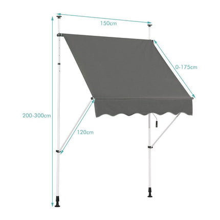 Trendmix Uitschuifbare Klemluifel 150×120 cm – Donkergrijs – Zonnescherm Zonder Boren – UV-bestendig – In Hoogte Verstelbaar tot 300 cm