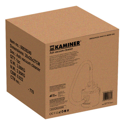 Kaminer Zakloze Industriële As- en Openhaard Stofzuiger 10L – 800W – HEPA Dubbel Filter – Blaasfunctie – Voor Haard, Pelletkachel, Grill & Werkplaats