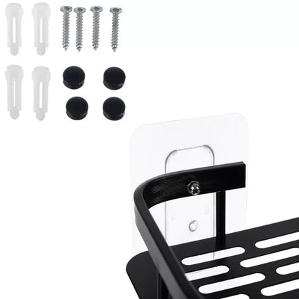 Aluminium Badkamerplank 2-delige Set Zwart – Lichtgewicht, Roestvrij, Zonder Boren & Met Extra Haken