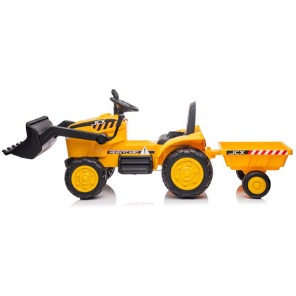 Elektrische kinder tractor met voorlader en trailer - accu tractor voor kinderen tot 30kg max 2,5 - 3,5km/h geel
