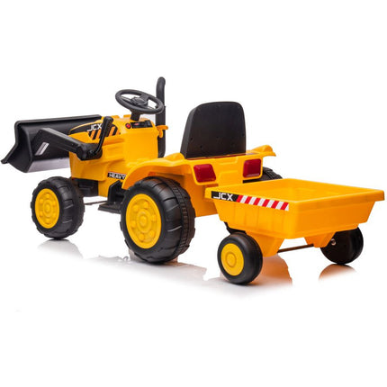 Elektrische kinder tractor met voorlader en trailer - accu tractor voor kinderen tot 30kg max 2,5 - 3,5km/h geel