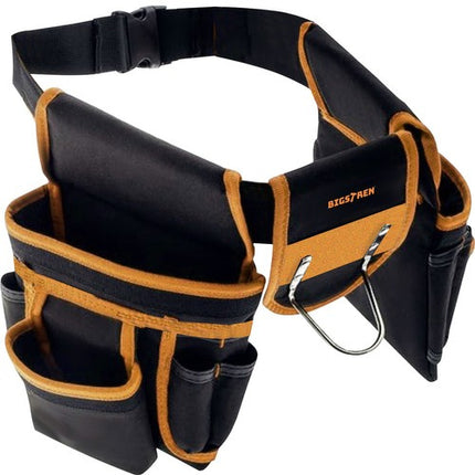 Bigstren Multifunctionele Gereedschapsriem – 22 Vakken – 2 Lussen – Hamerhouder – Oxford 600D – Zwart/Geel – Verstelbaar