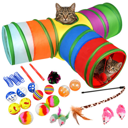 Katten Speelgoedset 24-delig XXL – Kattentunnel 80 cm – Hengel – Speelballen – Speelmuizen – Interactief Kattenspeelgoed
