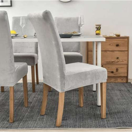 Ruhhy Universele Velours Stoelhoes Grijs – Elastisch & Wasbaar – Luxe Beschermhoes voor Eetkamerstoelen – Zachte Stretch Chair Cover