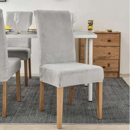 Ruhhy Universele Velours Stoelhoes Grijs – Elastisch & Wasbaar – Luxe Beschermhoes voor Eetkamerstoelen – Zachte Stretch Chair Cover