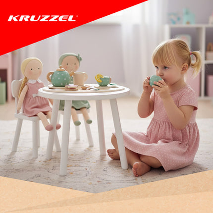 Kruzzel Houten Theeset – Kinderkeukenset met Dienblad, Theepot, Kopjes & Accessoires – Veilig Hout – 15-delige Speelset – Perfect Cadeau