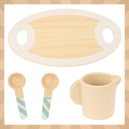 Kruzzel Houten Theeset – Kinderkeukenset met Dienblad, Theepot, Kopjes & Accessoires – Veilig Hout – 15-delige Speelset – Perfect Cadeau