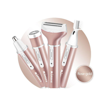 Marske 4 In 1 Oplaadbare Ladyshave- Wenkbrauw Trimmer - Neus- En Oor Trimmer - Gezichtshaar Verwijderaar - Lichtroze