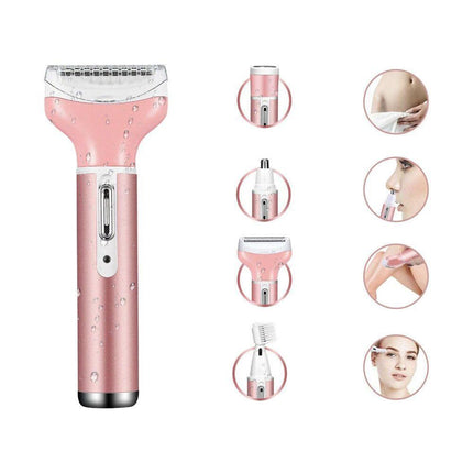 Marske 4 In 1 Oplaadbare Ladyshave- Wenkbrauw Trimmer - Neus- En Oor Trimmer - Gezichtshaar Verwijderaar - Lichtroze