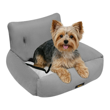 Autostoel voor Hond en Kat – Honden Autostoel met Veiligheidsgordel en Kussen – Waterdicht – Grijs – 53 x 42 x 30 cm