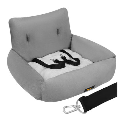 Autostoel voor Hond en Kat – Honden Autostoel met Veiligheidsgordel en Kussen – Waterdicht – Grijs – 53 x 42 x 30 cm