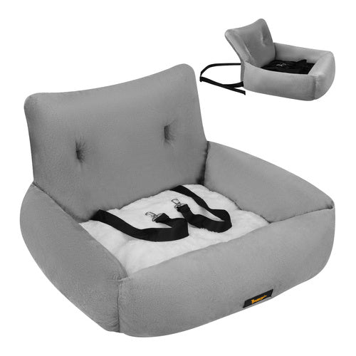 Autostoel voor Hond en Kat – Honden Autostoel met Veiligheidsgordel en Kussen – Waterdicht – Grijs – 53 x 42 x 30 cm