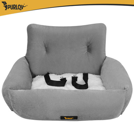 Autostoel voor Hond en Kat – Honden Autostoel met Veiligheidsgordel en Kussen – Waterdicht – Grijs – 53 x 42 x 30 cm