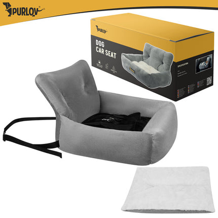 Autostoel voor Hond en Kat – Honden Autostoel met Veiligheidsgordel en Kussen – Waterdicht – Grijs – 53 x 42 x 30 cm