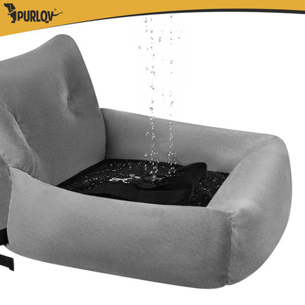 Autostoel voor Hond en Kat – Honden Autostoel met Veiligheidsgordel en Kussen – Waterdicht – Grijs – 53 x 42 x 30 cm