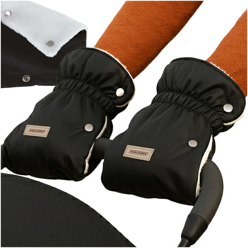 Kruzzel Zwarte Geïsoleerde Kinderwagenwarmers – Set van 2 – Dubbele Handmoffen met Pluche Voering – Waterdicht & Winterbestendig