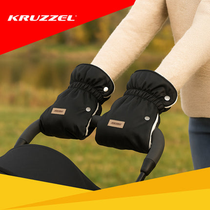 Kruzzel Zwarte Geïsoleerde Kinderwagenwarmers – Set van 2 – Dubbele Handmoffen met Pluche Voering – Waterdicht & Winterbestendig