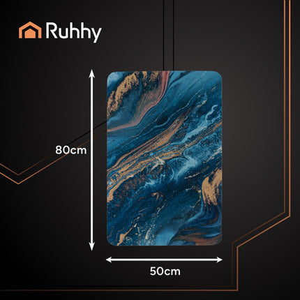 Ruhhy Luxe Badmat 80×50 cm – Marmerdesign Blauw Goud – Sneldrogend & Absorberend – Antislip Douchemat – Zachte Comfortmat voor Badkamer