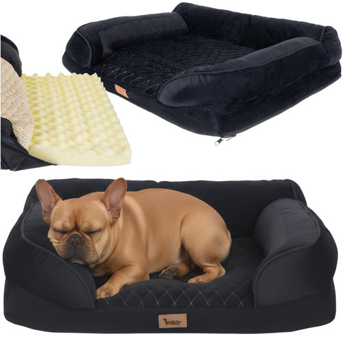Orthopedische Hondenmand S 65 x 55 cm – Ergonomisch Hondenbed met Traagschuim – Wasbare Hoes – Antislip – Zwart