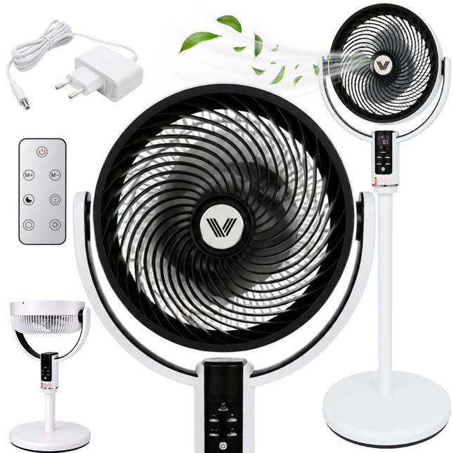 Staande Ventilator met Afstandsbediening – Oplaadbaar – 10 Snelheden – Oscillerend – Verstelbare Hoogte – LED Display – Wit/Zwart