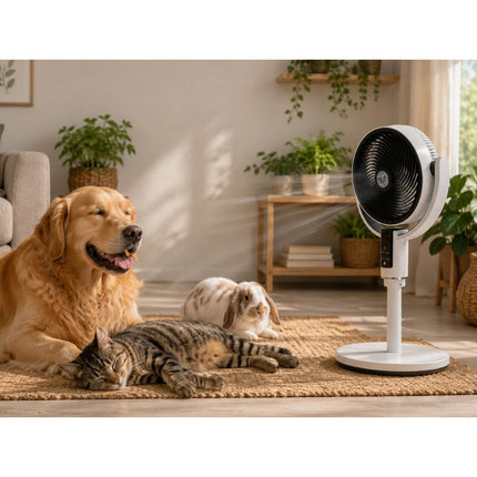 Staande Ventilator met Afstandsbediening – Oplaadbaar – 10 Snelheden – Oscillerend – Verstelbare Hoogte – LED Display – Wit/Zwart