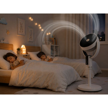 Staande Ventilator met Afstandsbediening – Oplaadbaar – 10 Snelheden – Oscillerend – Verstelbare Hoogte – LED Display – Wit/Zwart